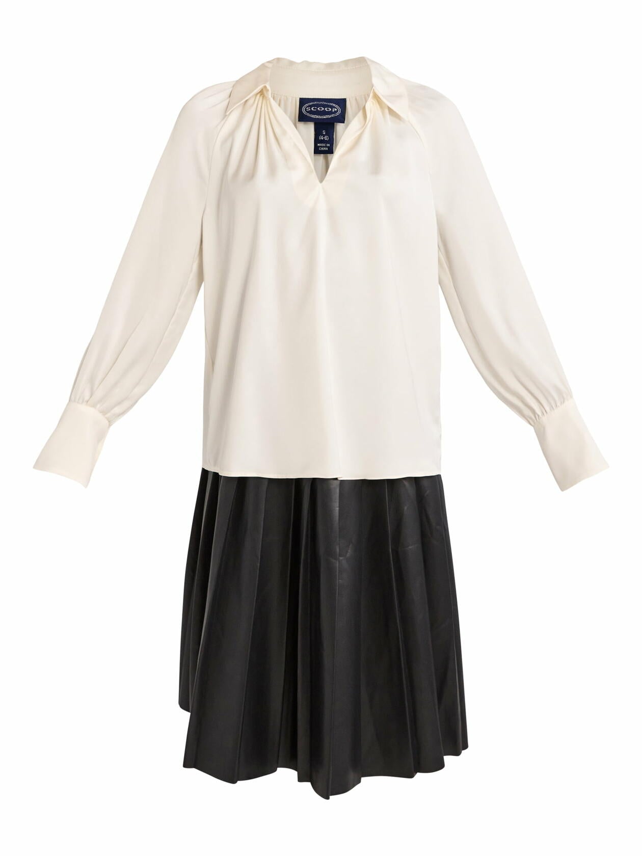 Scoop Womens V-Neck Popover Matte Satin Blouse Long Sleeves Whisper White Size L