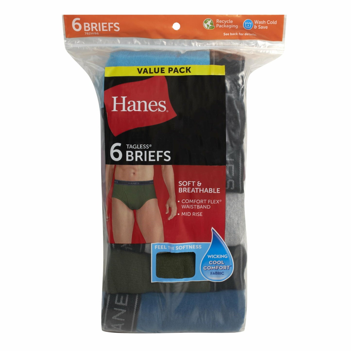 Hanes Mens Mid-Rise Brief Underwear Pack Comfort Flex 6-Pack Assorted Size M