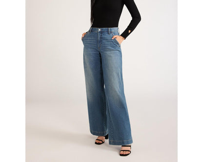 Scoop Womens Mid Rise Wide Leg Jeans Medium Wash Size 12