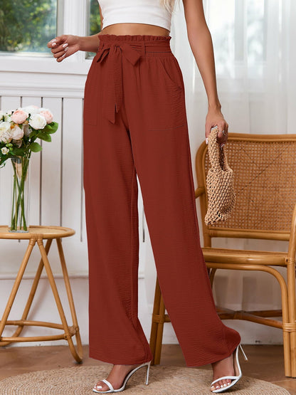 Chiclily Womens Wide Leg Pants with Pockets Casual Work Trousers Brown XL