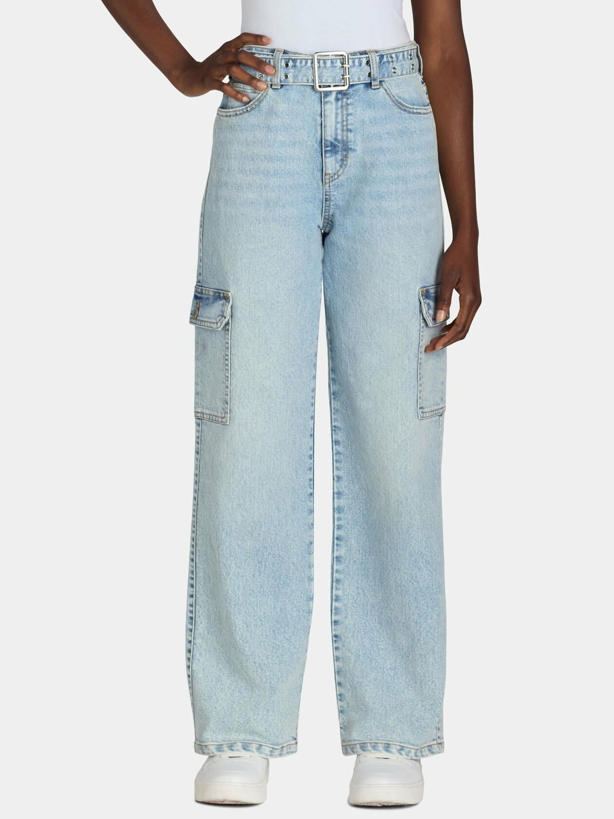 No Boundaries Womens Jeans with Grommet Belt 31 Inseam Light Wash Size XS (0-2)