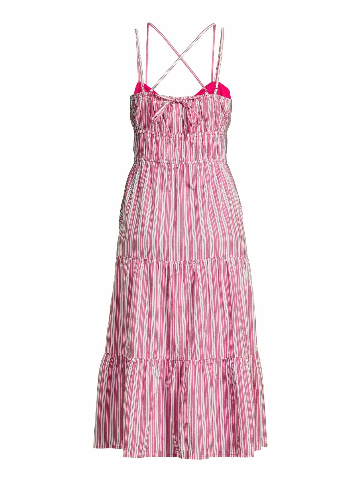 Time and Tru Womens Cross Back Dress with Tiered Skirt Smokin Hot Pink Size S