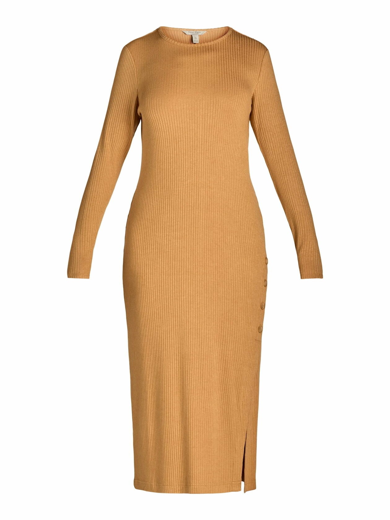 Nine.Eight Womens Ribbed Knit Midi Dress with Long Sleeves Camel Size S