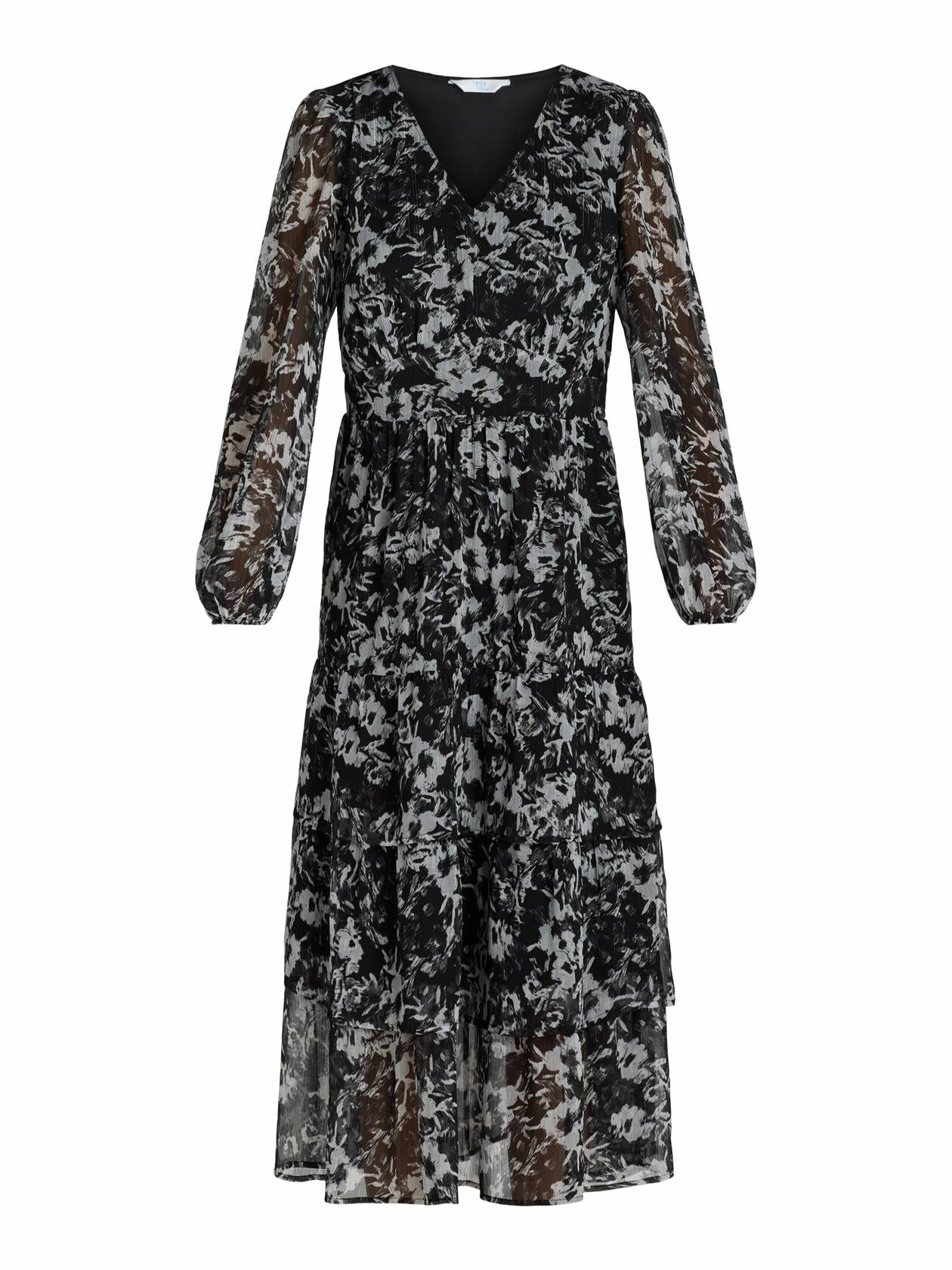 Time and Tru Womens Print Dress with Long Sleeves Black Soot Floral Size XS