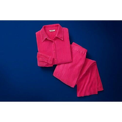 Nine.Eight Womens Plisse Pleat Shirt and Pants Set 2-Piece