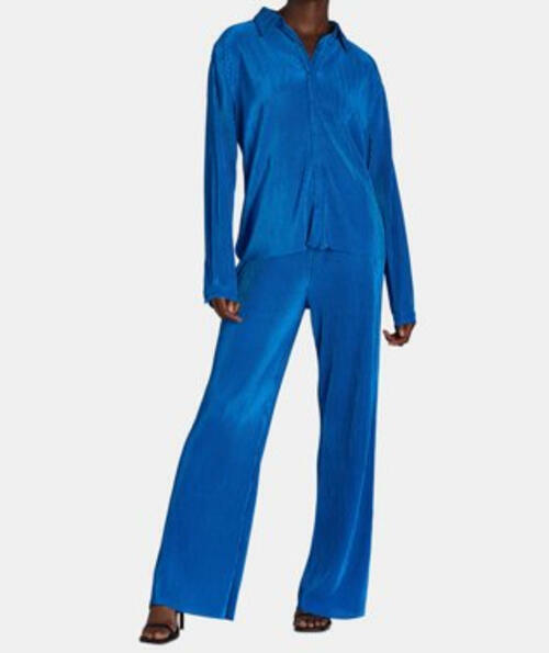 Nine.Eight Womens Plisse Pleat Shirt and Pants Set 2-Piece