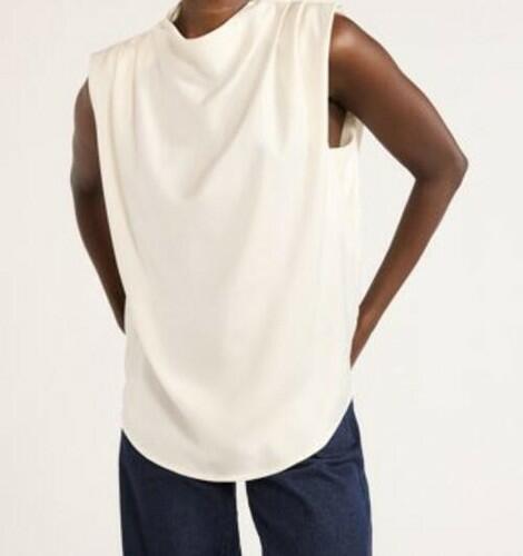 Scoop Womens Sleeveless Mock Neck Pleated Shoulder Blouse