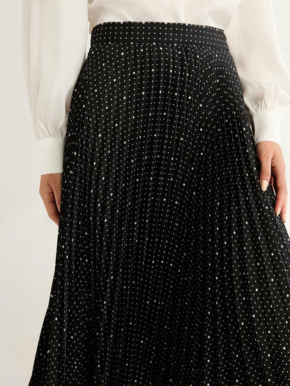 Free Assembly Womens Pleated Midi Skirt Black Soot Vintage Dots Size S