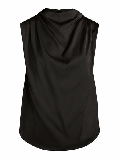 Scoop Womens Sleeveless Mock Neck Pleated Shoulder Blouse
