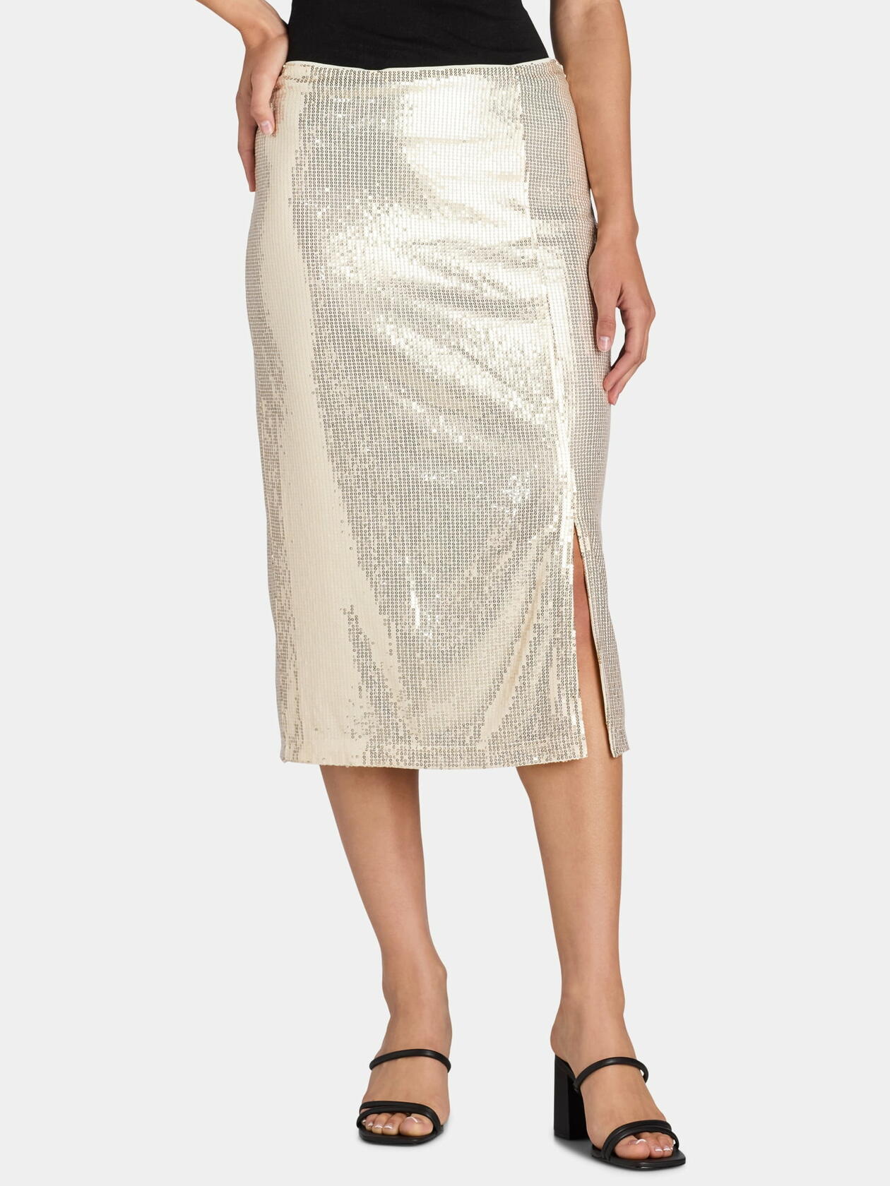 Time and Tru Womens Sequin Skirt with Side Slit Champagne Stone Size XXL