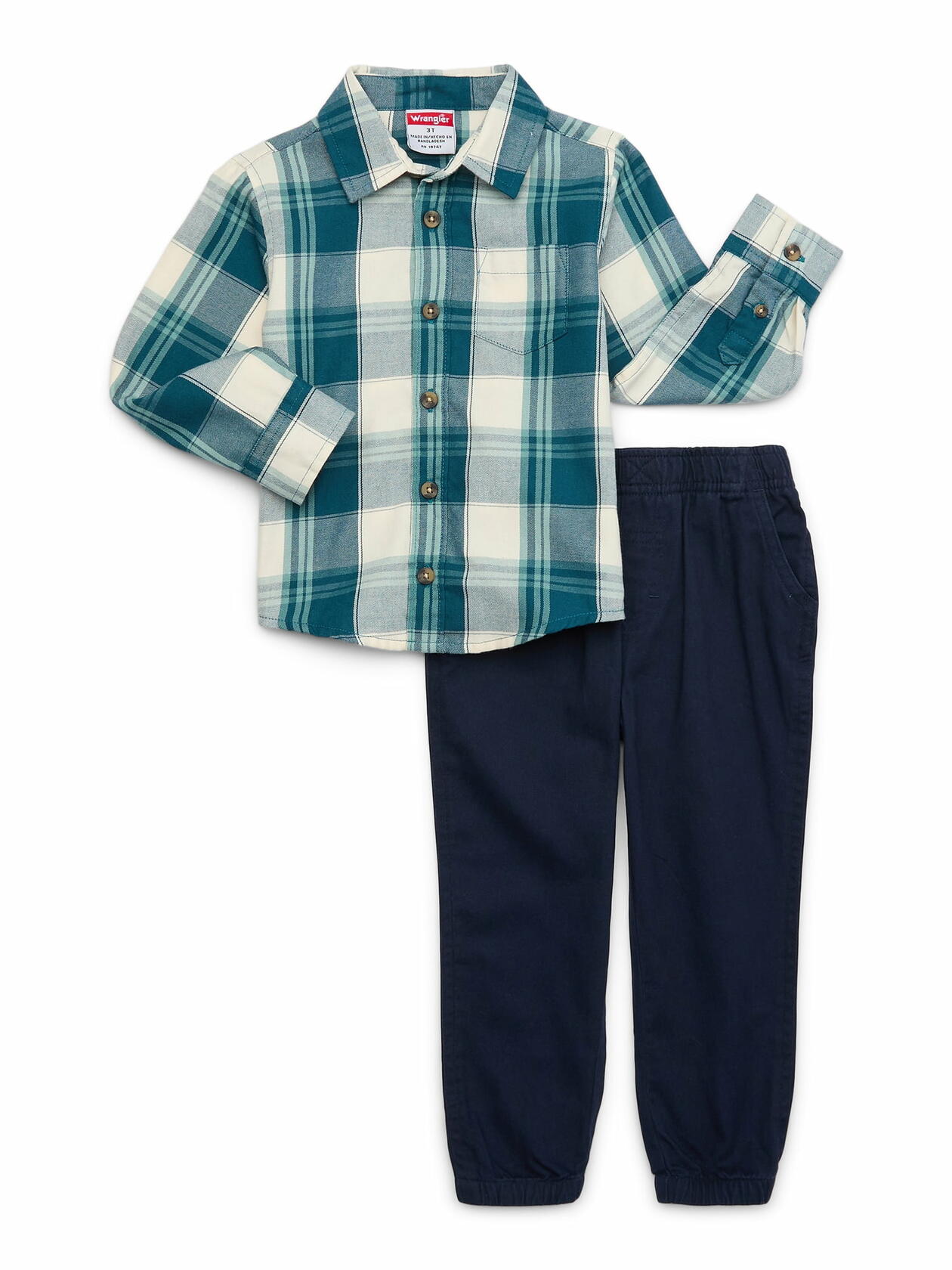 Wrangler Toddler Boys Long Sleeve Flannel Button-Up Shirt and Pants Set