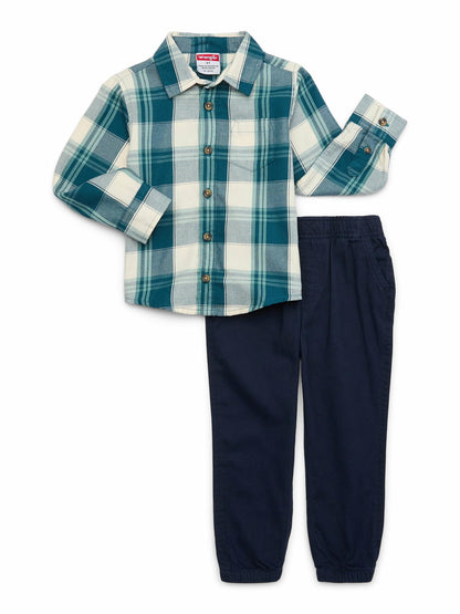 Wrangler Toddler Boys Long Sleeve Flannel Button-Up Shirt and Pants Set