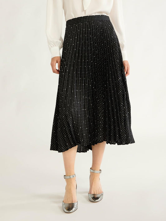 Free Assembly Womens Pleated Midi Skirt Black Soot Vintage Dots Size S