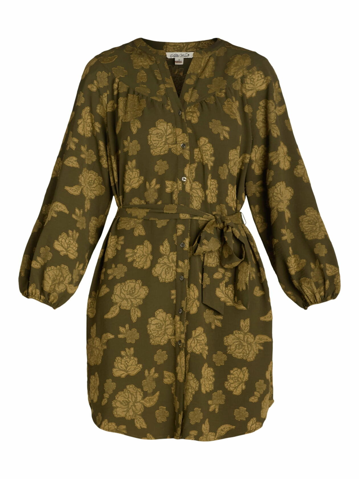 The Pioneer Woman Belted Mini Shirtdress Pullover 3/4 Sleeve Olive Size L(12-14)
