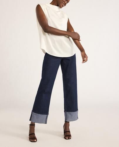 Scoop Womens Sleeveless Mock Neck Pleated Shoulder Blouse