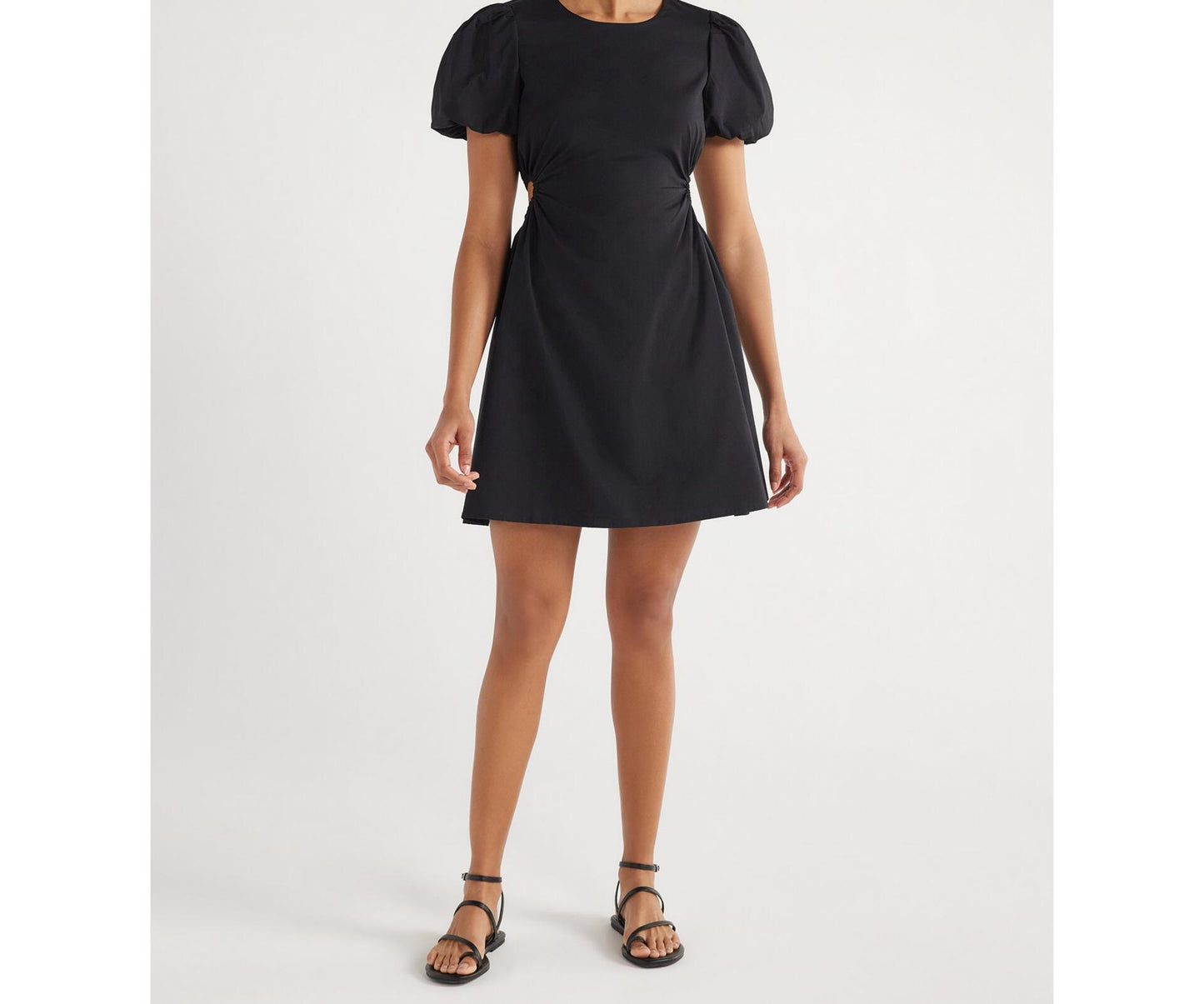 Scoop Womens Poplin Cutout Oversized Puff Sleeve Dress Black Soot Size M (8-10)