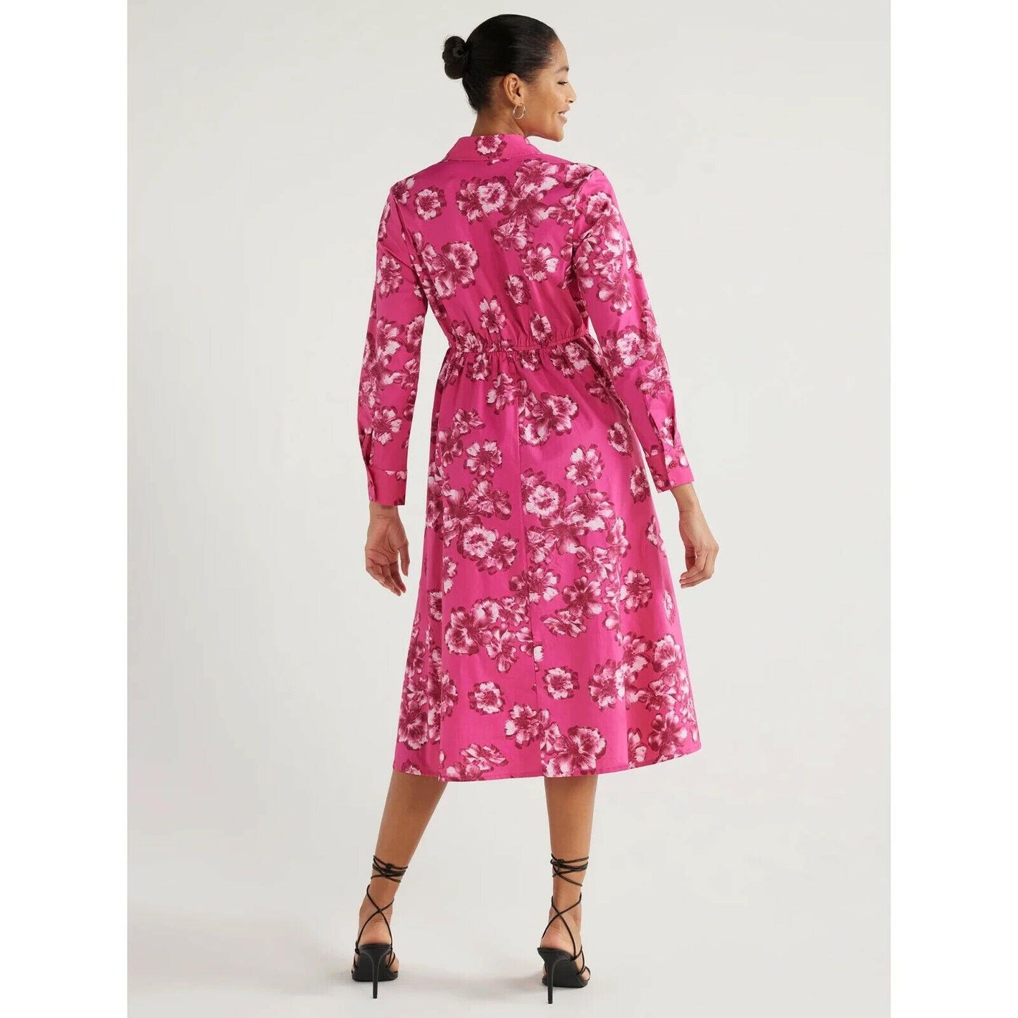 Scoop Midi Shirtdress Womens Size XL (16-18) Pink Tossed Floral Side Knot