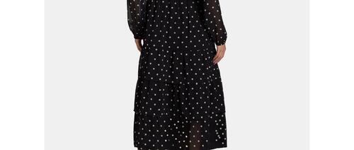 Time and Tru Womens Print Dress with Long Sleeves Black Soot Dot Size XXL