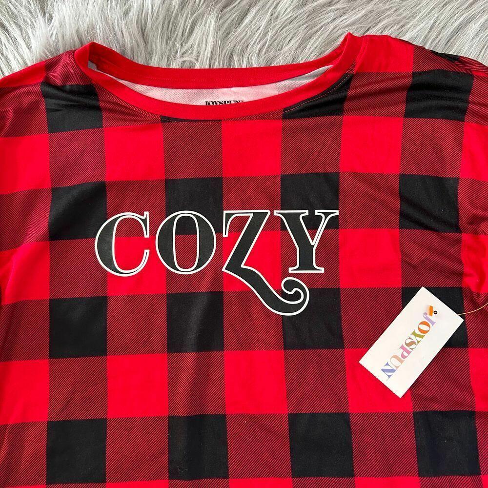 Joyspun Womens Tee & Jogger Pants Pajama Set Red Pepper Buffalo Plaid Sz S (4-6)