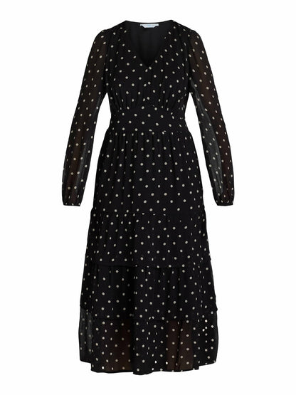 Time and Tru Womens Print Dress with Long Sleeves Black Soot Dot Size XXL