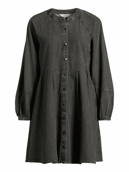 Time and Tru Womens Button Front Mini Dress Long Sleeves Black Denim Size XL