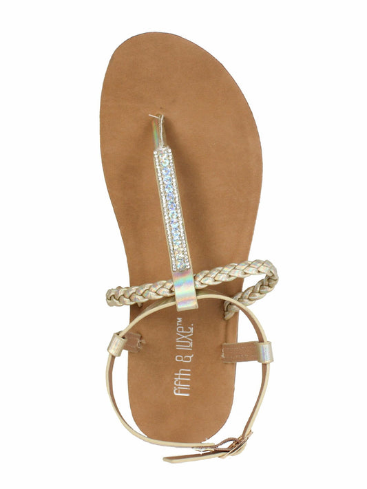 Fifth & Luxe Womens Metallic Braided T-Strap Flat Sandals Light Gold Size 7