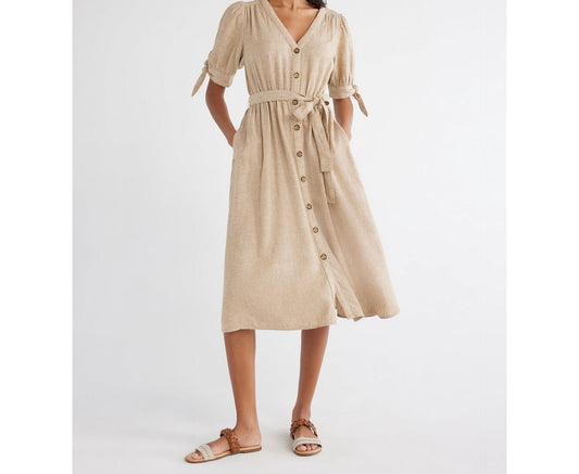 Time and Tru Shirt Midi Dress Solid Print Puff Sleeve Tie Cuffs Ant Sz XXXL (22)