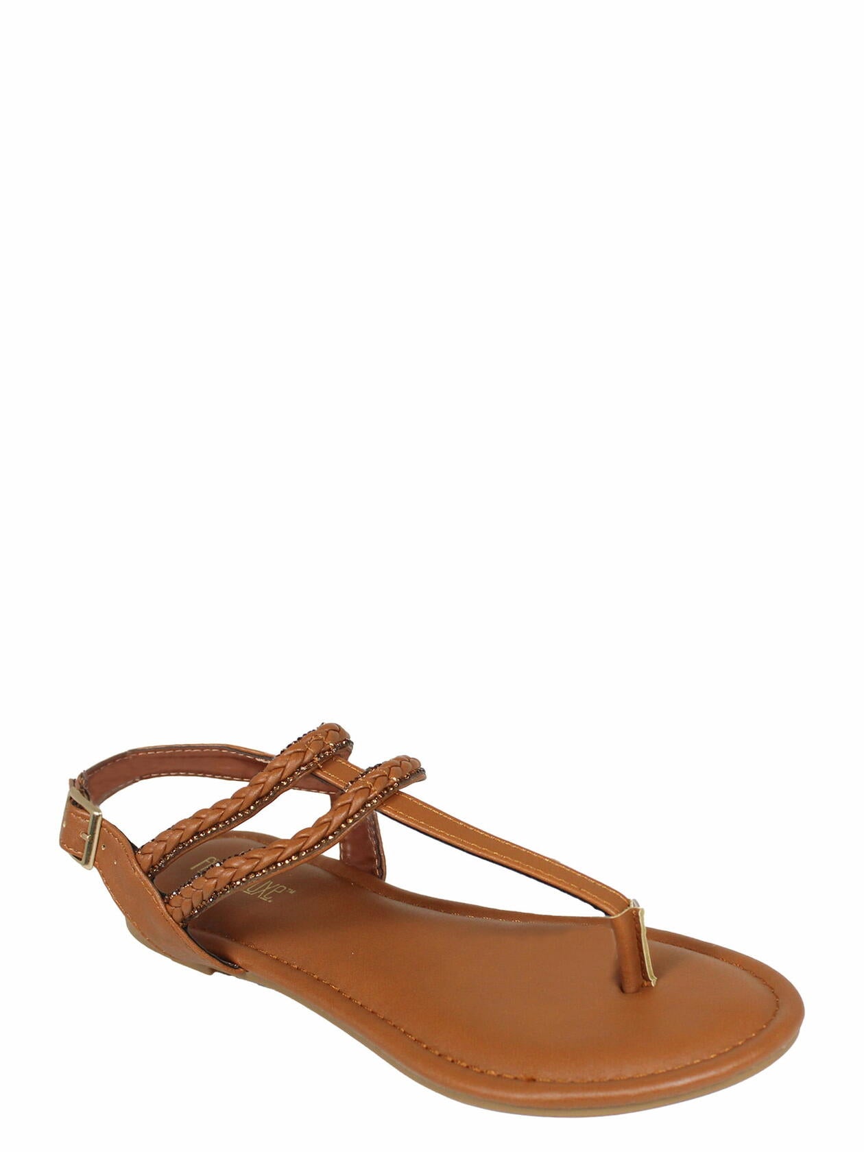 Fifth & Luxe Womens Rhinestone Braided T-Strap Flat Sandals Cognac Size 11
