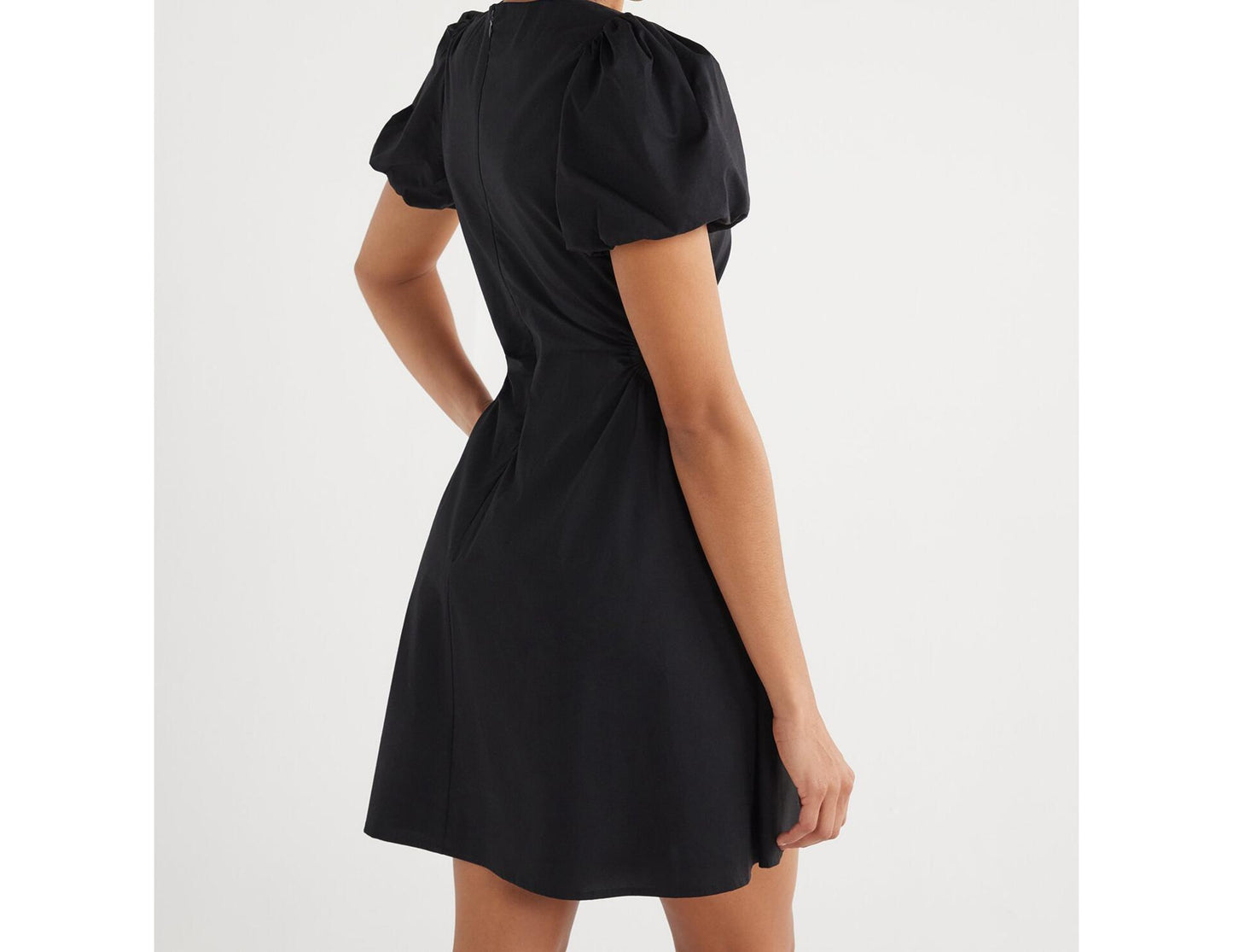 Scoop Womens Poplin Cutout Oversized Puff Sleeve Dress Black Soot Size M (8-10)