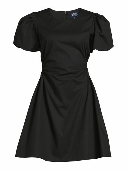 Scoop Womens Poplin Cutout Oversized Puff Sleeve Dress Black Soot Size M (8-10)
