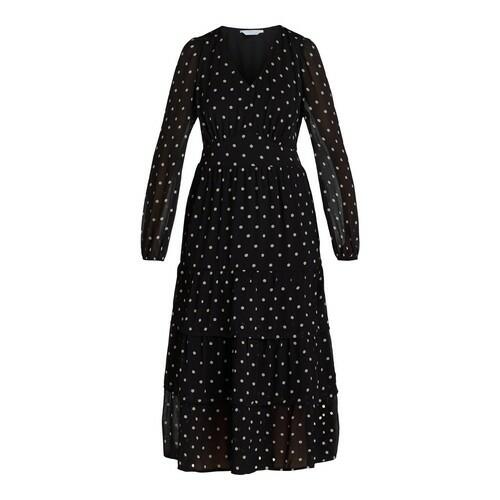 Time and Tru Womens Print Dress with Long Sleeves Black Soot Dot Size XXL