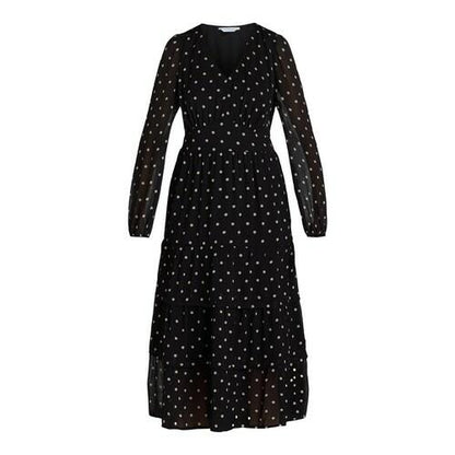 Time and Tru Womens Print Dress with Long Sleeves Black Soot Dot Size XXL