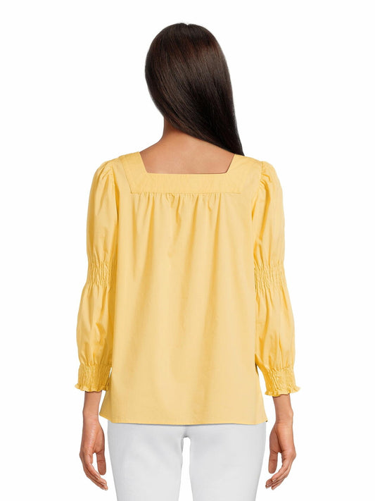 The Pioneer Woman Square Neck Top with Long Sleeves Womens Banana Cream Size XS