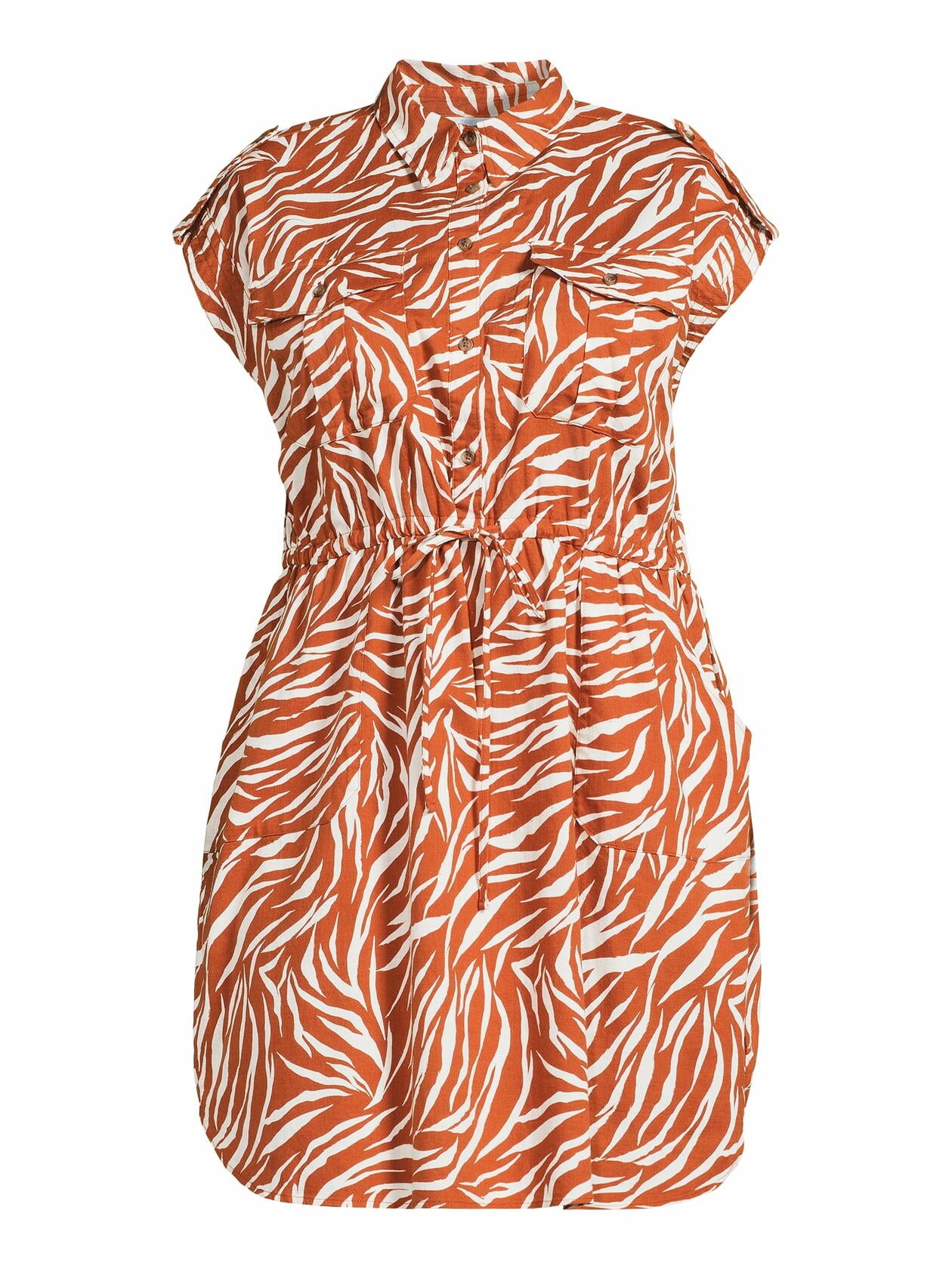 Time and Tru Womens Short Sleeve Utility Shirt Dress Brown Zebra Size XL