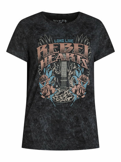 Wound Up Juniors Rebel Hearts Graphic Print T-Shirt Black Size XS