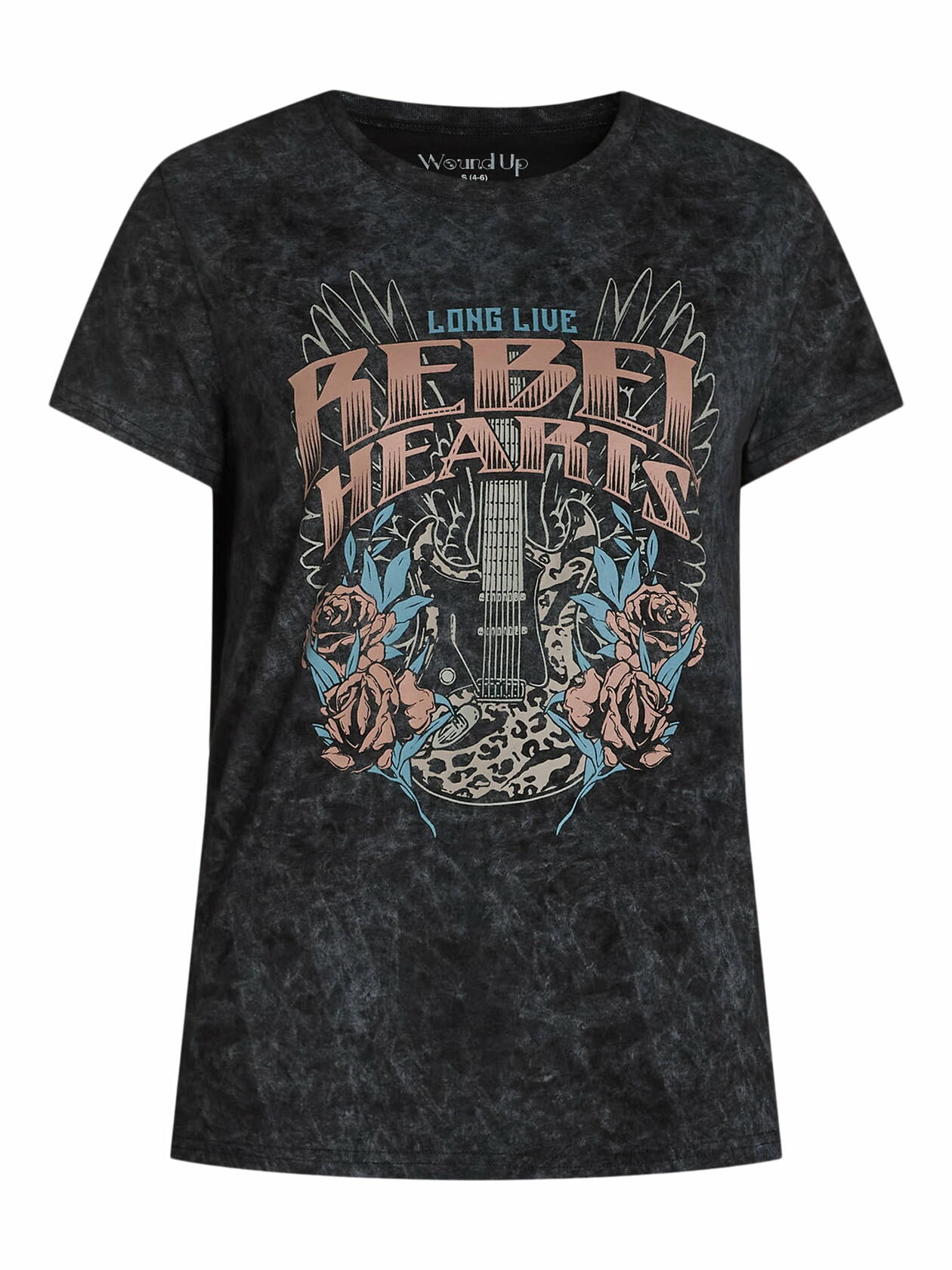 Wound Up Juniors Rebel Hearts Graphic Print T-Shirt Black Size XS