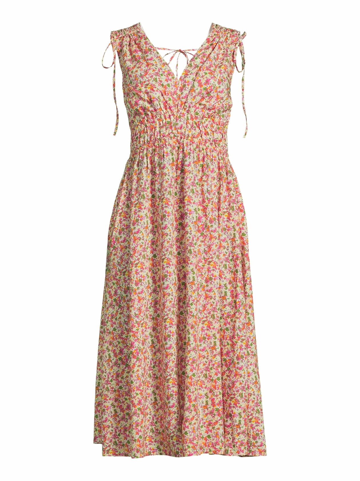 Time and Tru Womens V Neck Smocked Midi Dress Ditsy Blush Size M