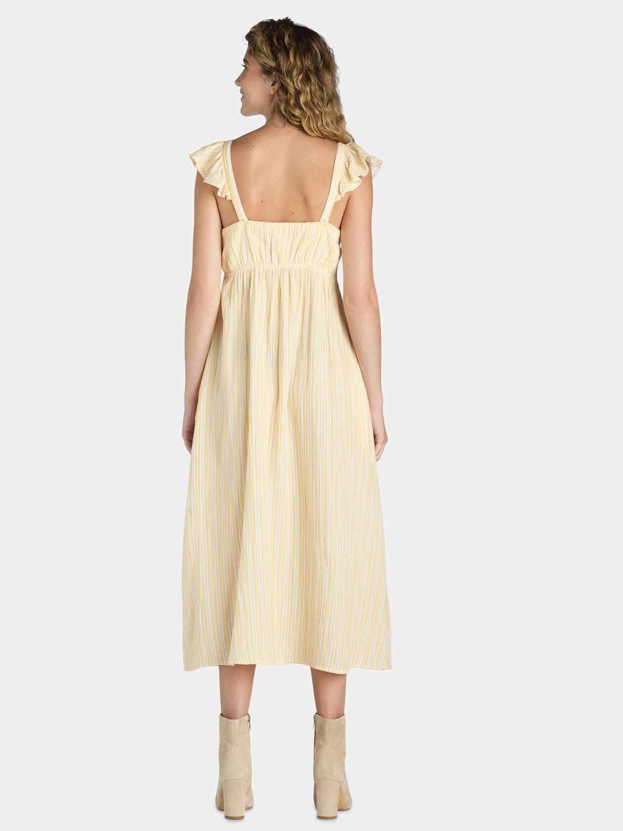 Time And Tru Womens Midi Dress with Flutter Sleeves Yellow Stripe Size XL