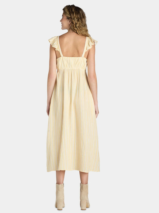 Time And Tru Womens Midi Dress with Flutter Sleeves Yellow Stripe Size XL