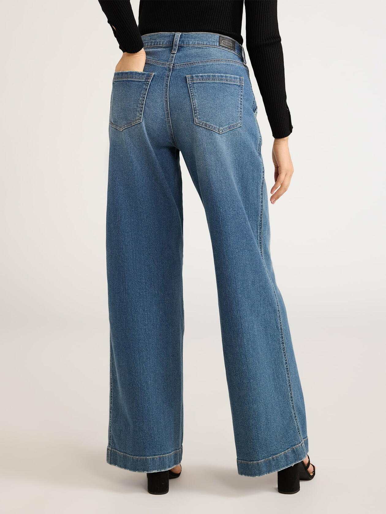 Scoop Womens Mid Rise Wide Leg Jeans Medium Wash Size 12