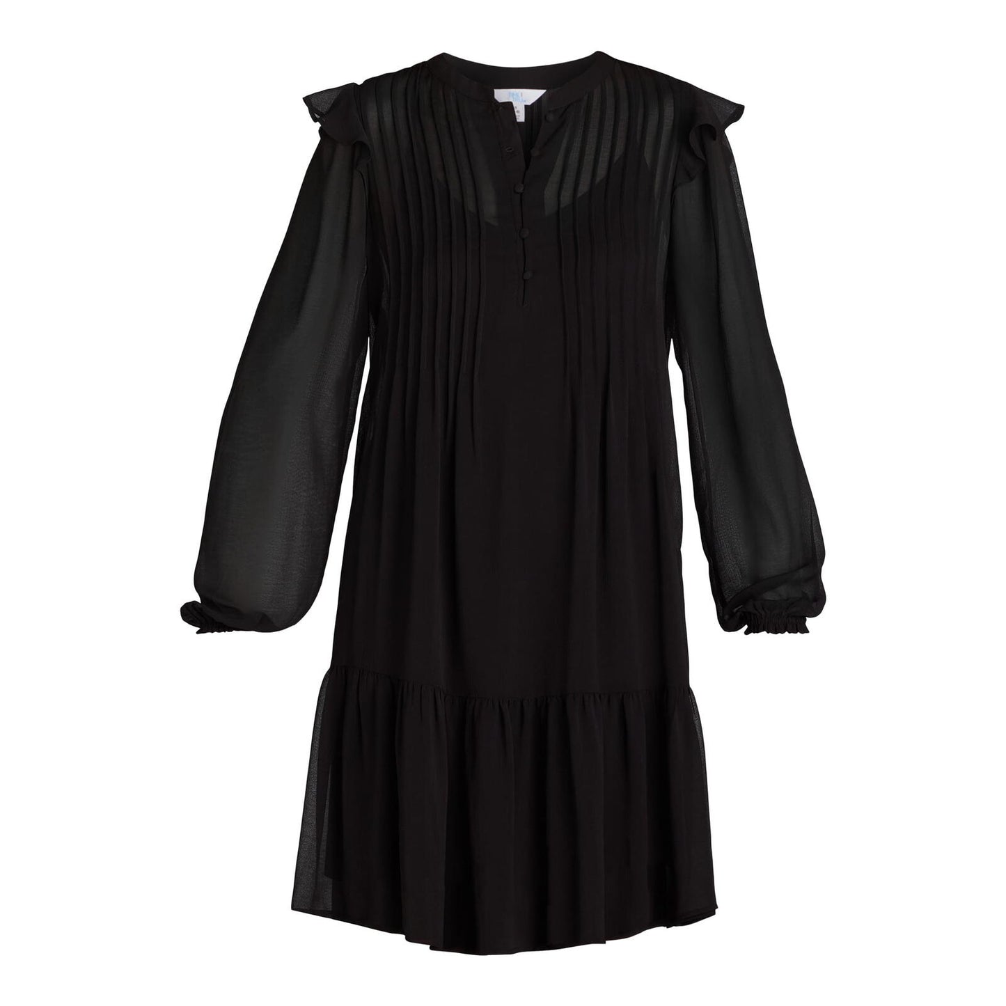 Time and Tru Womens Pintuck Mini Dress with Long Sleeves Black Soot Size XS