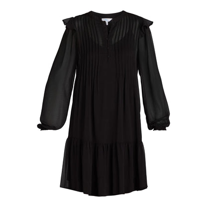 Time and Tru Womens Pintuck Mini Dress with Long Sleeves Black Soot Size XS