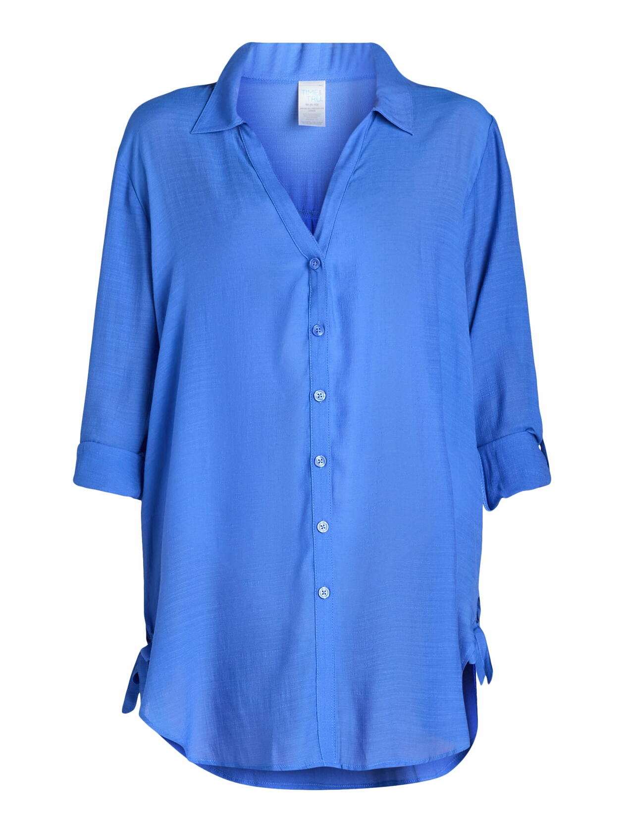 Time and Tru Womens and Womens Plus Shirt Coverup with Long Sleeves Blue Size M