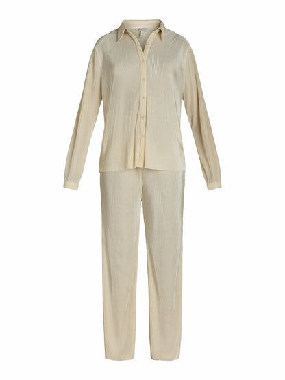 Nine.Eight Womens Plisse Pleat Shirt and Pants Set 2-Piece