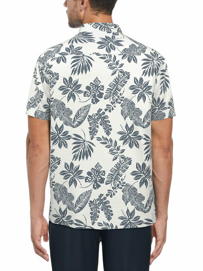 Cafe Luna Mens Striped Tropical Print Short Sleeve Shirt Brilliant White Size M