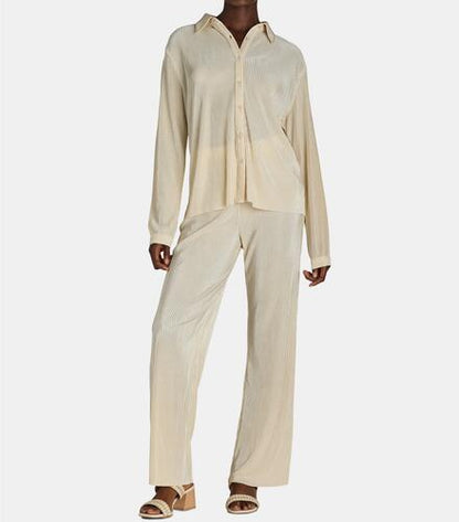 Nine.Eight Womens Plisse Pleat Shirt and Pants Set 2-Piece