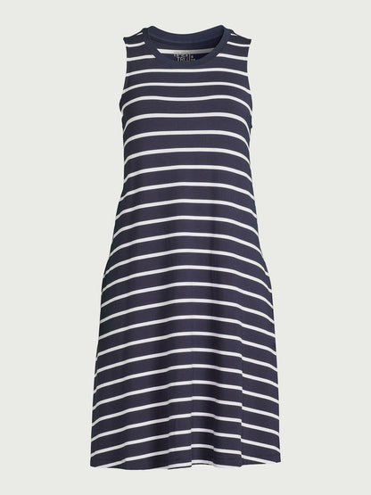 Time and Tru Womens Sleeveless Knit Swing Dress Dark Navy Stripe Size XL