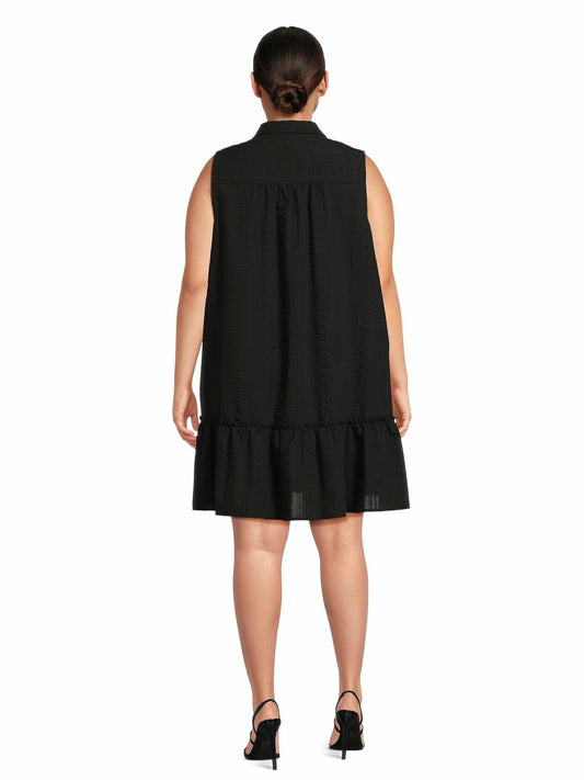 Time and Tru Womens and Womens Plus Sleeveless Shirt Dress Black Soot Size 1X