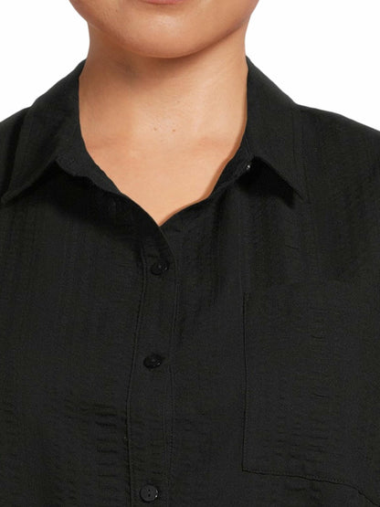 Time and Tru Womens and Womens Plus Sleeveless Shirt Dress Black Soot Size 1X