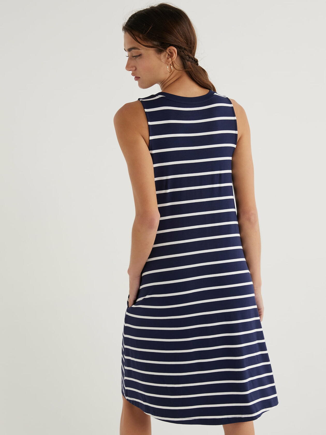 Time and Tru Womens Sleeveless Knit Swing Dress Dark Navy Stripe Size XL